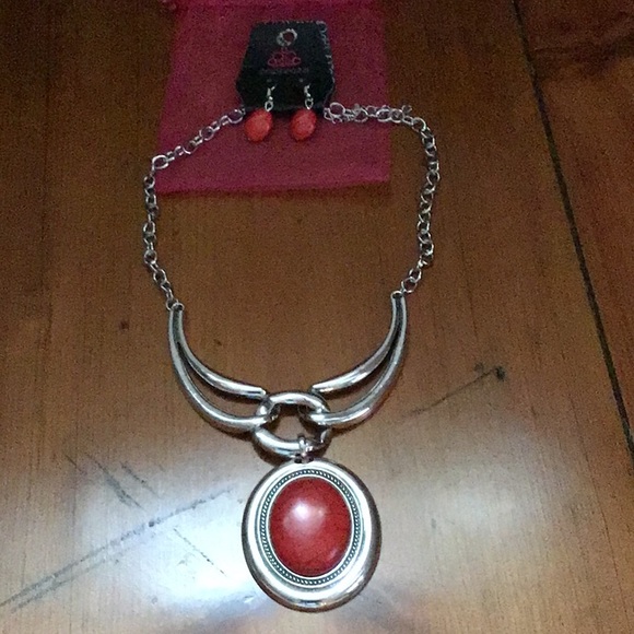 paparazzi Jewelry - Red stone Statement necklace with earrings